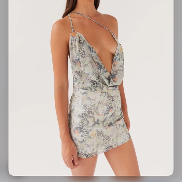 Peppermayo Gray and Orange Slip Dress Plunge Neckline - Picture 3 of 3